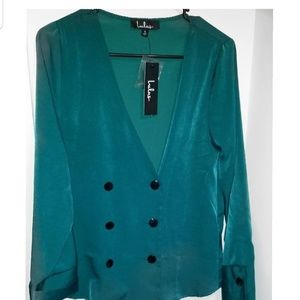 LuLus green buttoned light weight blazer shirt